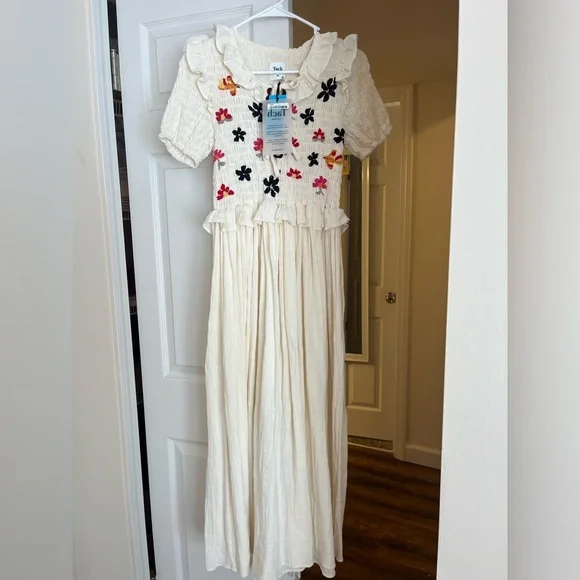 Tach Perico Smocked and hand-embroidered Midi Dress - Picture 3 of 8